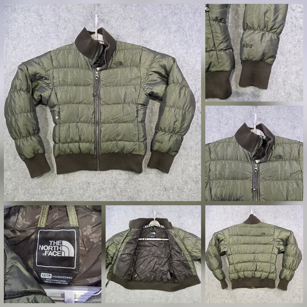The North Face Jacket Womens XS Green 600‎ Down Bomber Puffer Ribbed Hem Collar